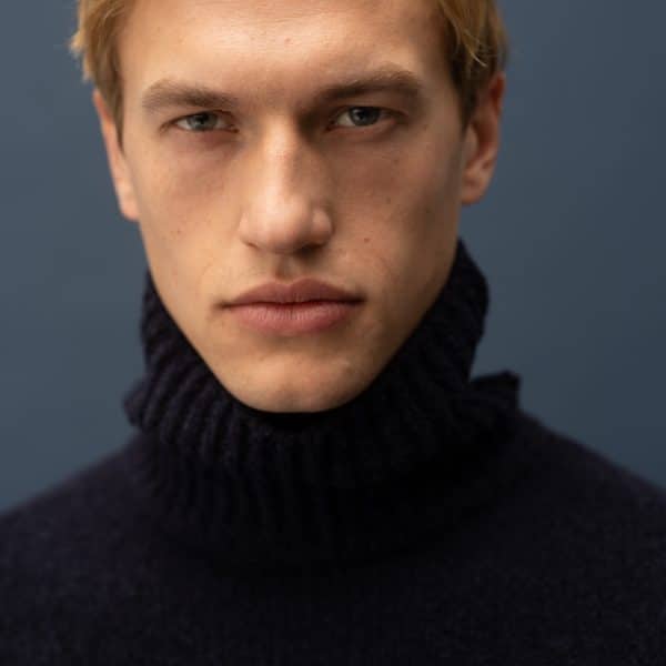 Stenströms Navy Chunky Merino Wool Roll Neck