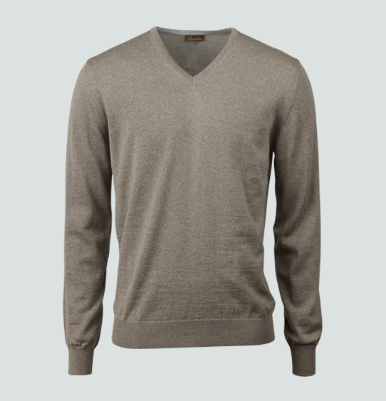 Stenströms Light brown Mélange Merino Wool V-Neck