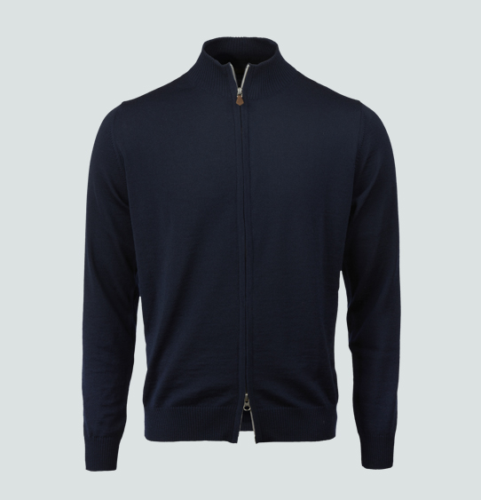 Stenströms Navy Merino Wool Zip Cardigan
