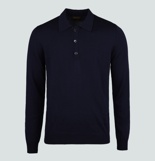 Stenströms Navy Merino Wool Polo Shirt